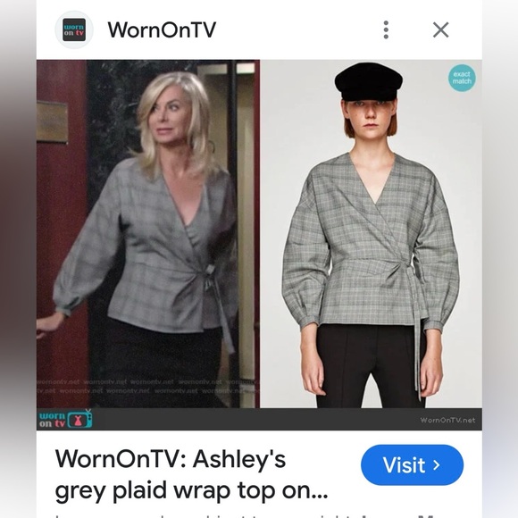 Zara Black and White Checkered gray plaid women’s Top L seen on TV - Picture 5 of 11